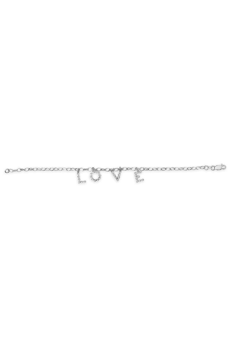 10k White Gold 1/6 Cttw Diamond "Love" Charm Cable Chain Bracelet, Alternate, color, White