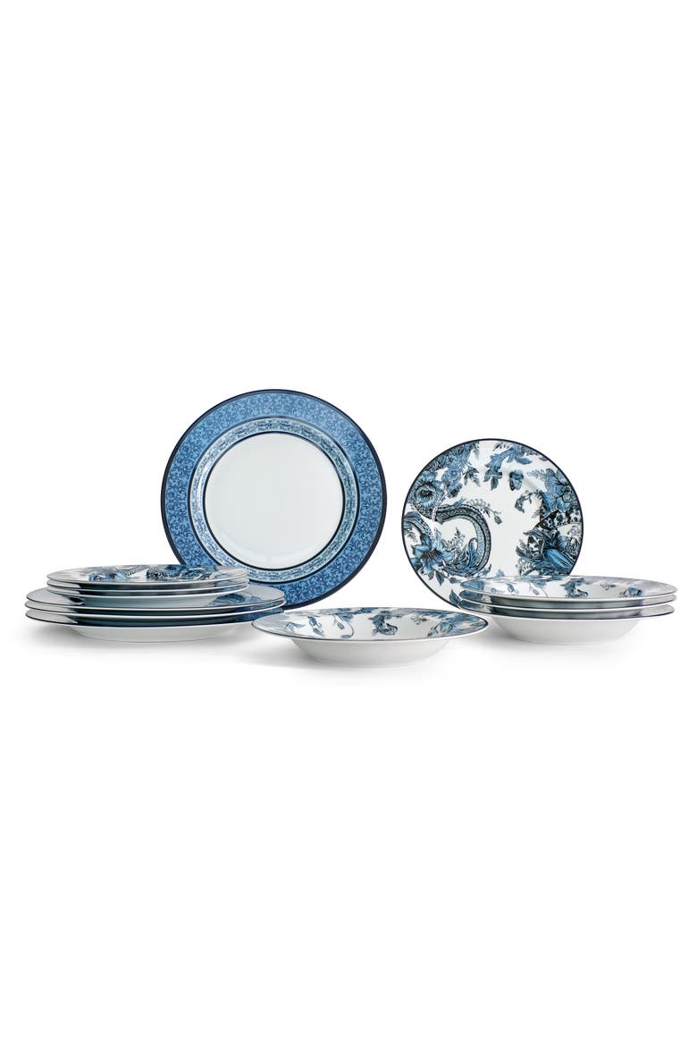 Monarcha Porcelain 12-Piece Dinnerware Set, Blue, Main, color, Blue