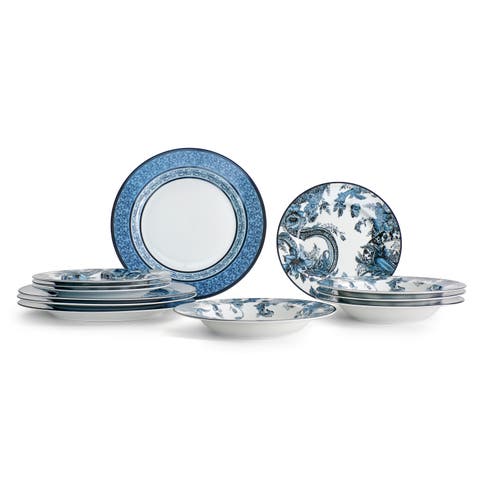 Monarcha Porcelain 12-Piece Dinnerware Set, Blue