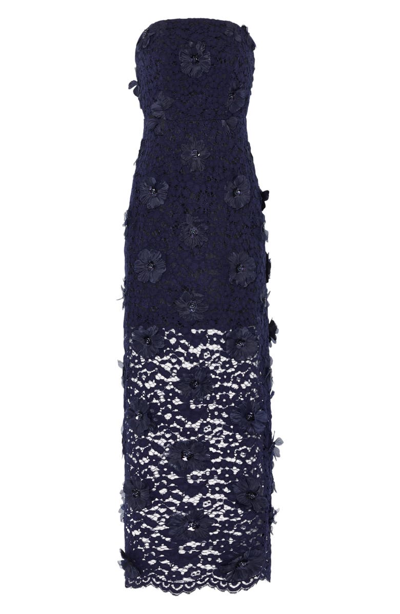 Milly Kait Floral Lace Sequin Strapless Gown, Alternate, color, Navy