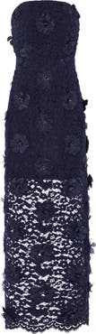 Milly Kait Floral Lace Sequin Strapless Gown
