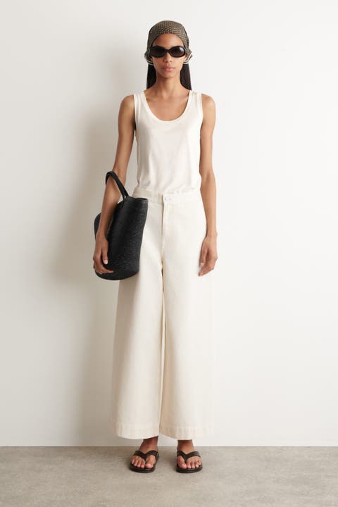 Cropped Wide-Leg Denim Pants