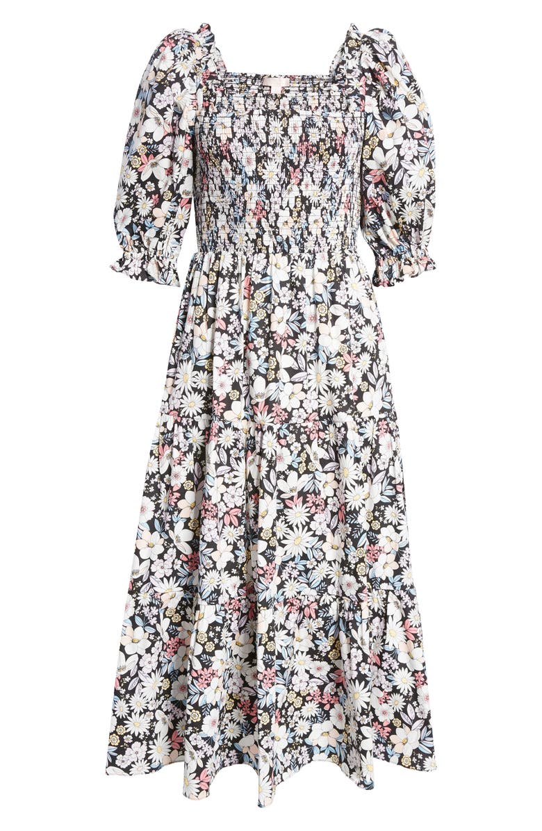 Rachel Parcell Smocked Puff Sleeve Midi Dress, Alternate, color, 