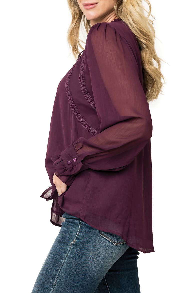 Embroidered Button-Up Top, Alternate, color, DEEP PLUM