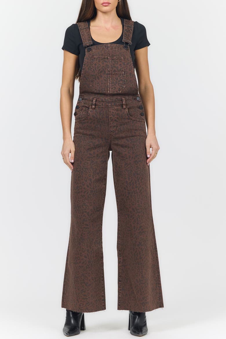 Fiona Leopard Print Overalls Jeans, Alternate, color, Brown Leopard