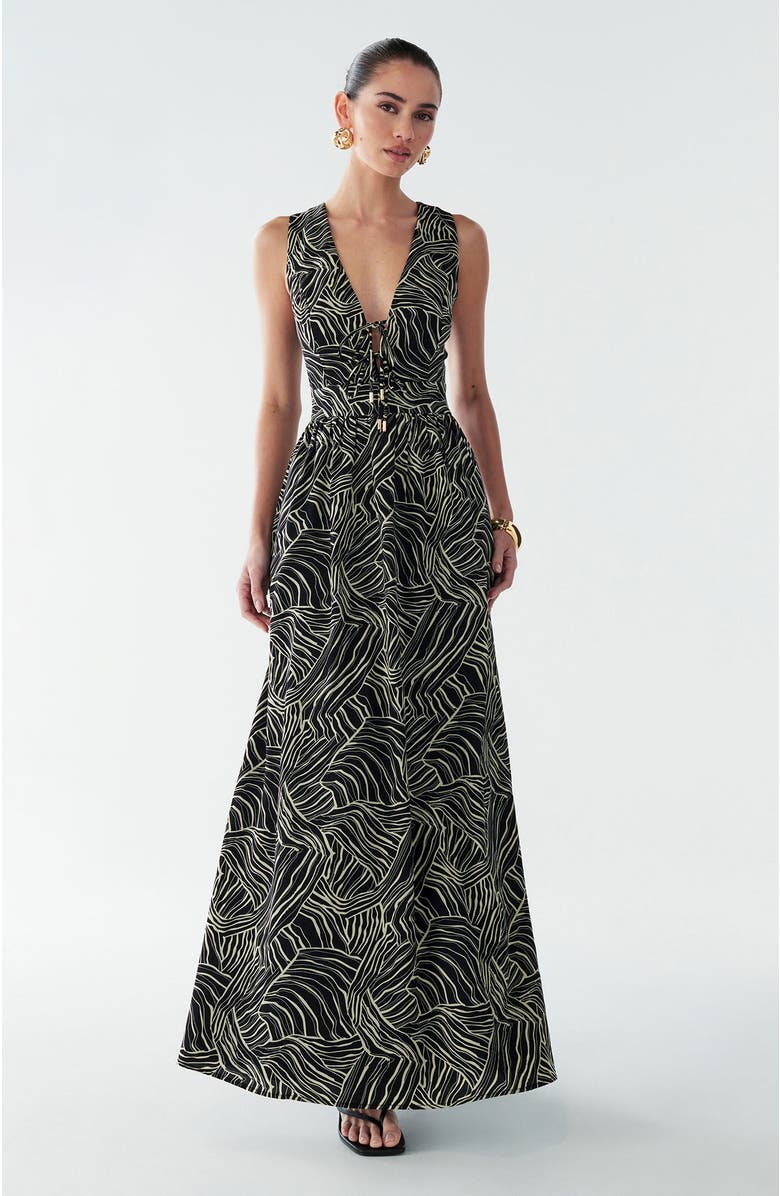 BWLDR Amber Maxi Dress, Alternate, color, Black Abstract