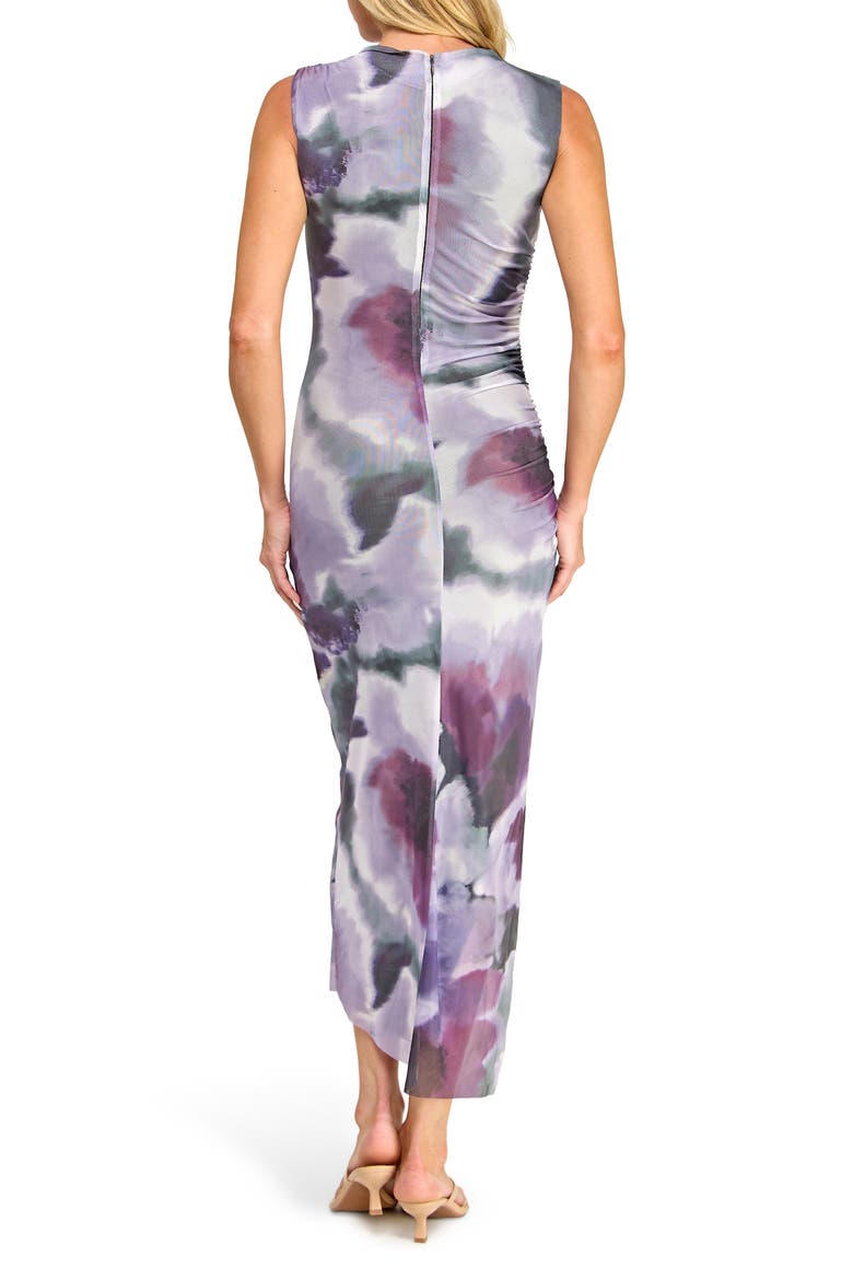Floral Shirred Mesh Dress, Alternate, color, PURPLE/ HUNTER
