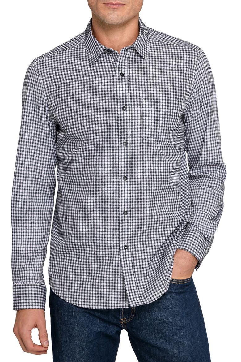 Reworked Slim Fit Grey Gingham Check Cotton Button-Up Shirt, Main, color, BLACK/ GREY