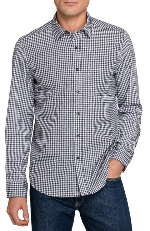 Reworked Slim Fit Grey Gingham Check Cotton Button-Up Shirt