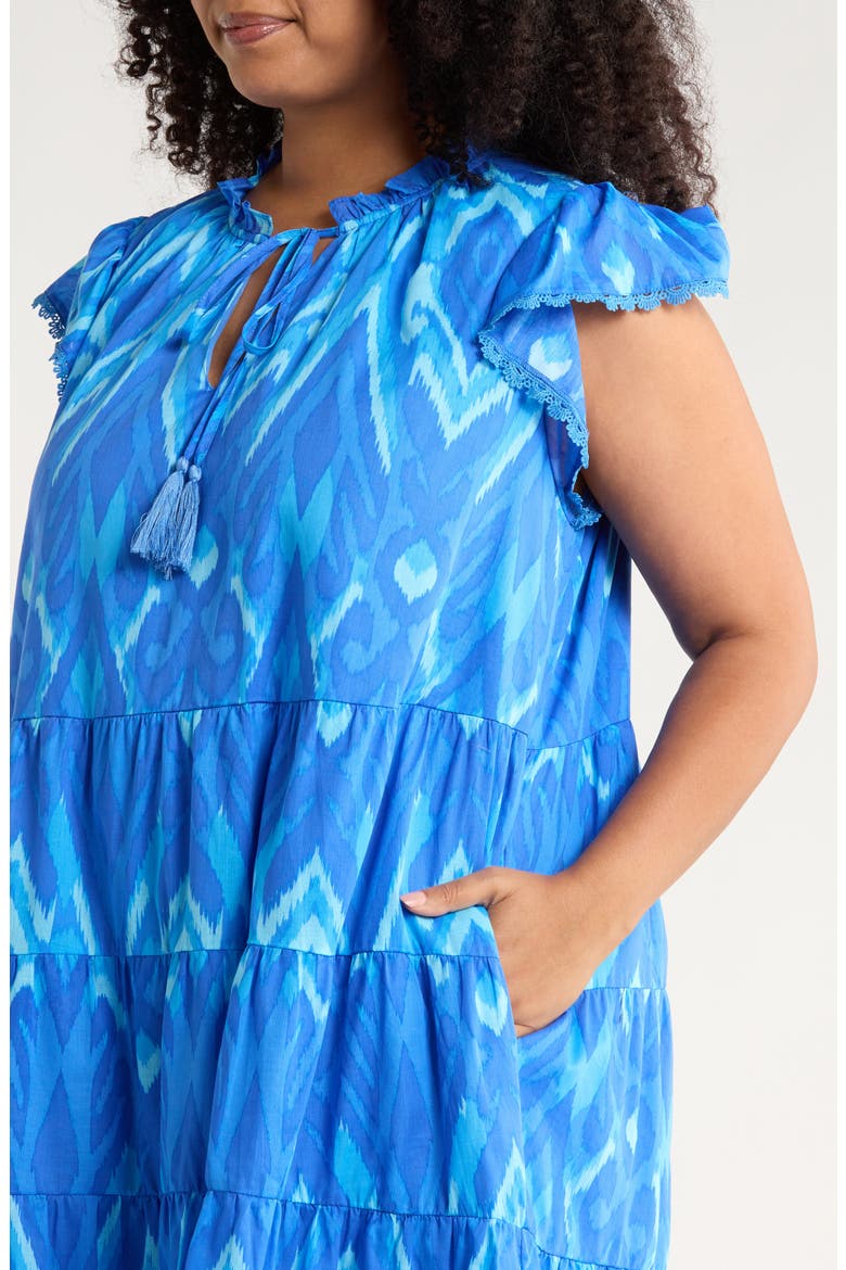 Carys Abstract Flutter Sleeve Cotton Shift Dress, Alternate, color, BLUES-MULTI