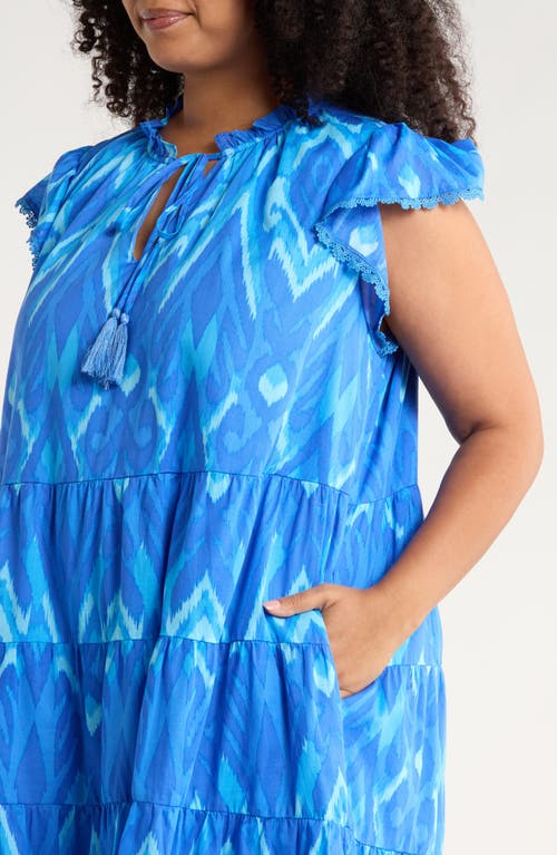Sugarlips Carys Abstract Flutter Sleeve Cotton Shift Dress In Blue