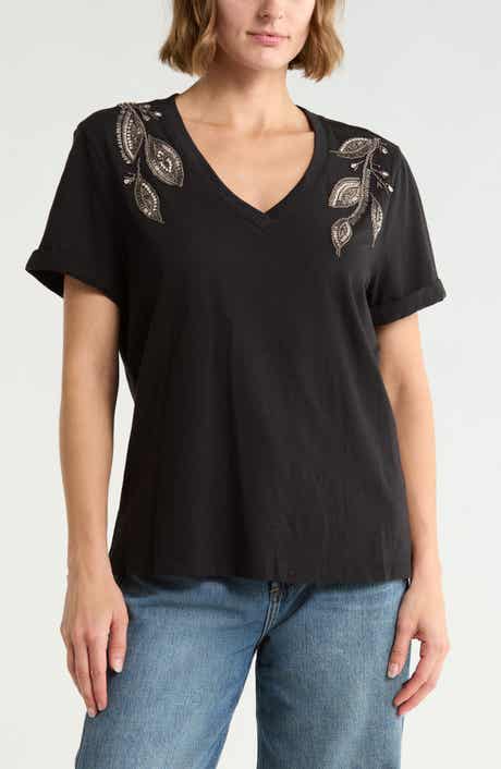 Cinq à Sept Bree Beaded Cotton T-Shirt