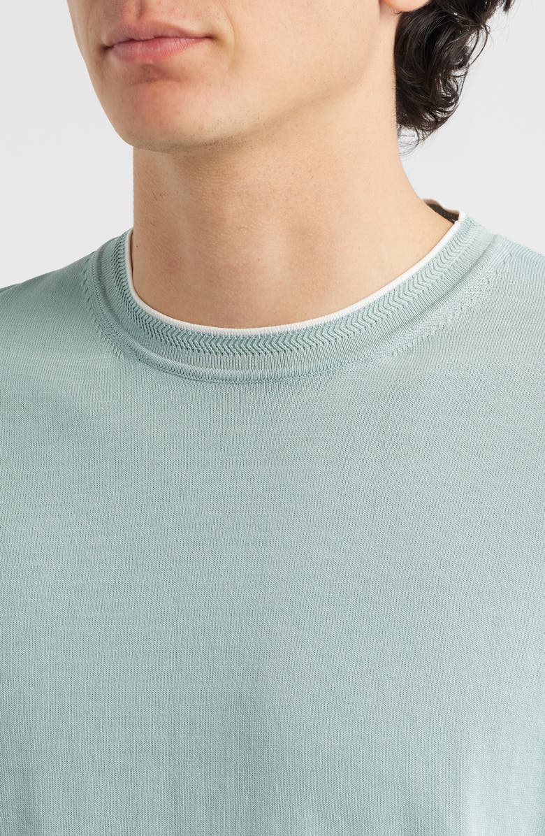 Canali Short Sleeve Cotton Crewneck Sweater, Alternate, color, Green