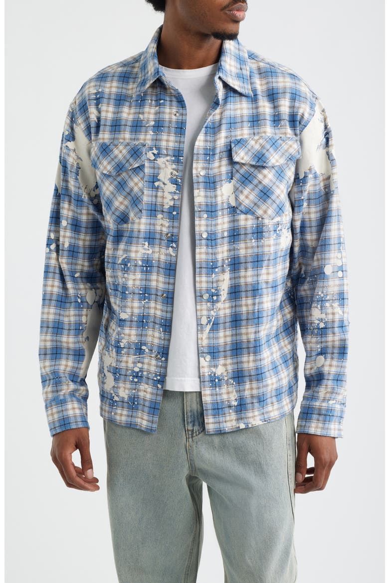 Bleached Plaid Snap-Up Shirt, Main, color, BLUE