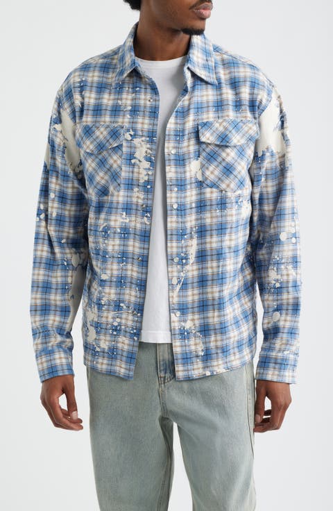 Bleached Plaid Snap-Up Shirt