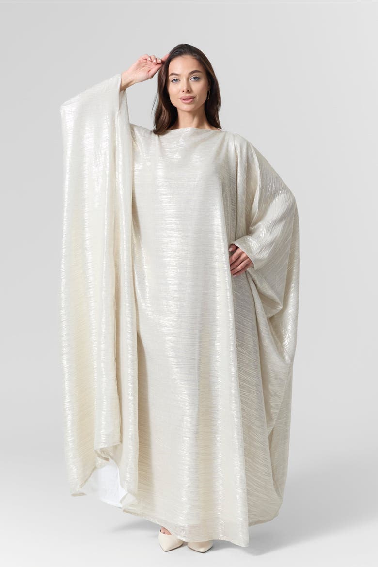 Luna Silk Metallic Plissé Gown, Alternate, color, Ivory