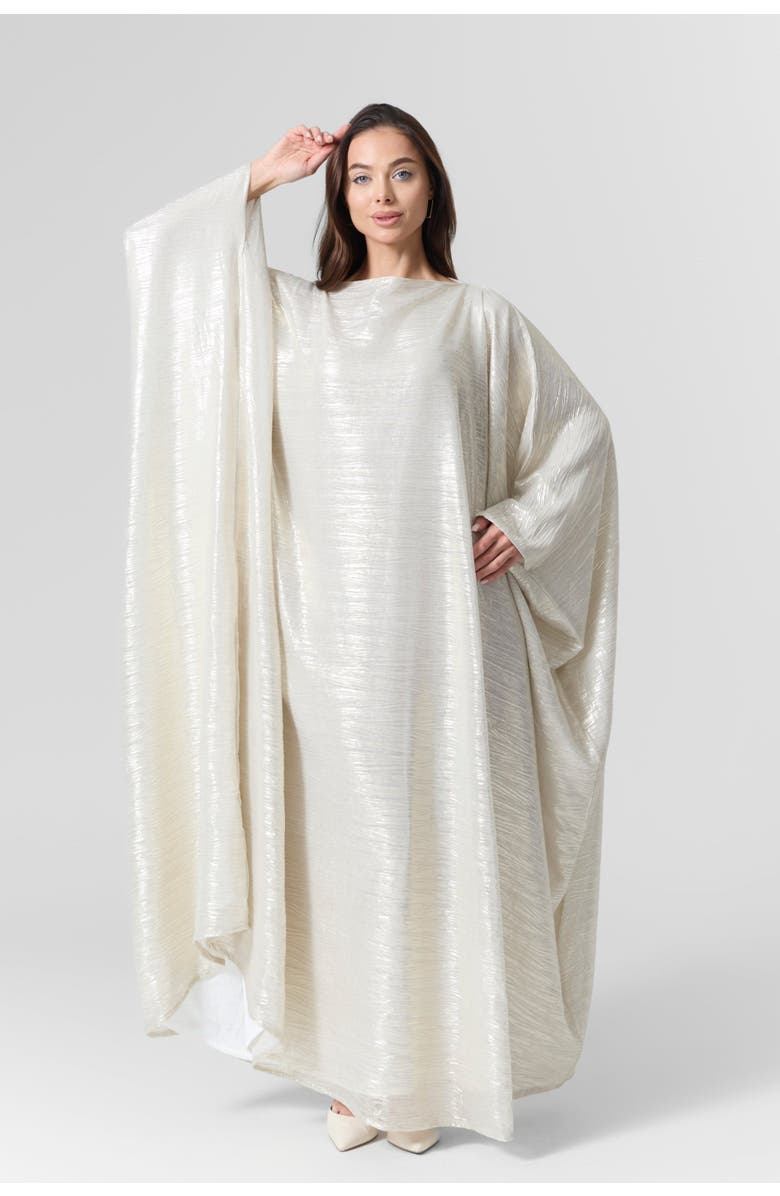 Le Fafo Luna Silk Metallic Plissé Gown, Alternate, color, Ivory