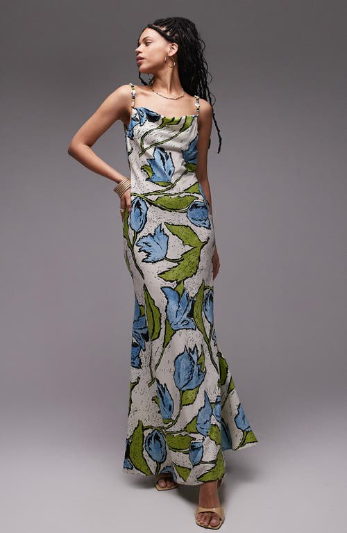 Topshop Cowl Neck Midi Slip Dress With Beaded Straps