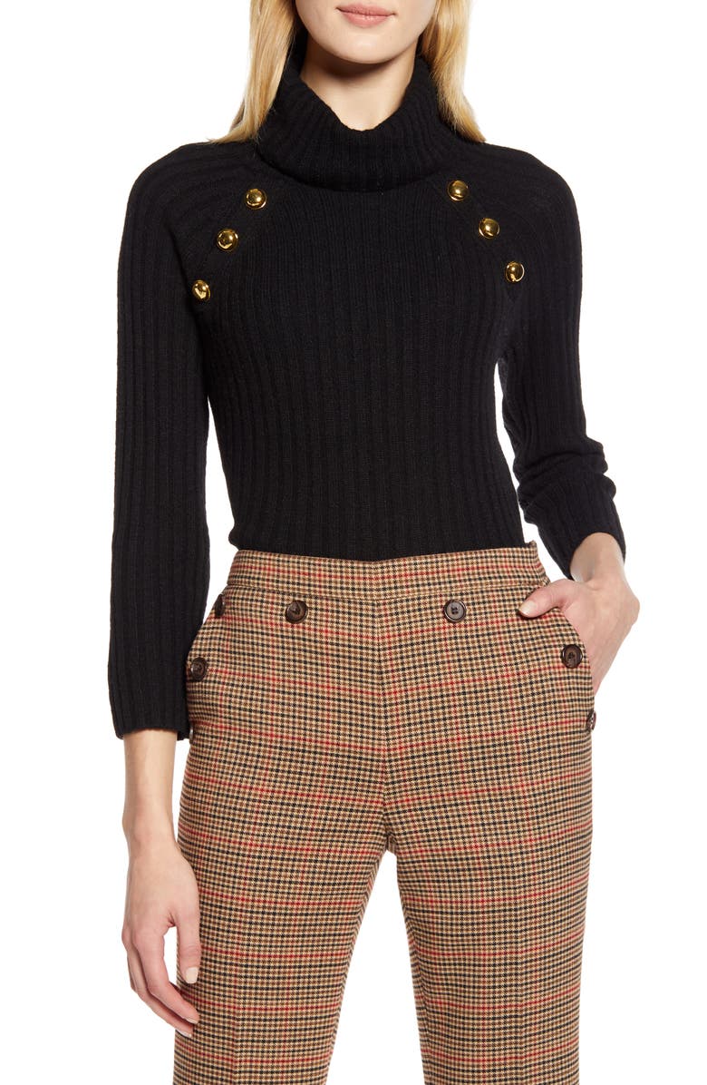 Halogen<sup>®</sup> x Atlantic-Pacific Button Detail Turtleneck Sweater, Main, color, 