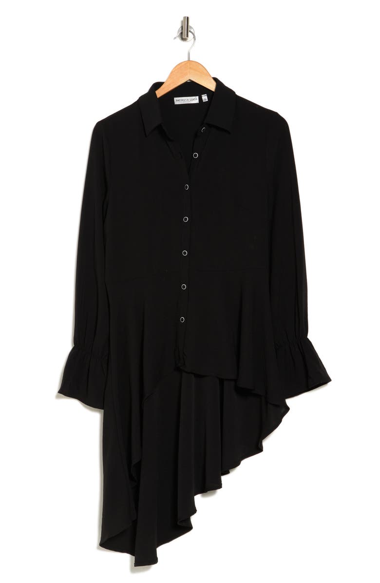 PATRIZIA LUCA Hilo Asymmetric Button-Up Shirt, Alternate, color, Black