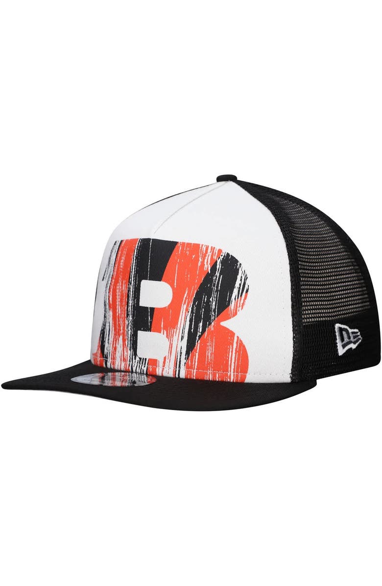 New Era Men's New Era White/Black Cincinnati Bengals Distressed 9FIFTY A-Frame Snapback Hat, Main, color, White