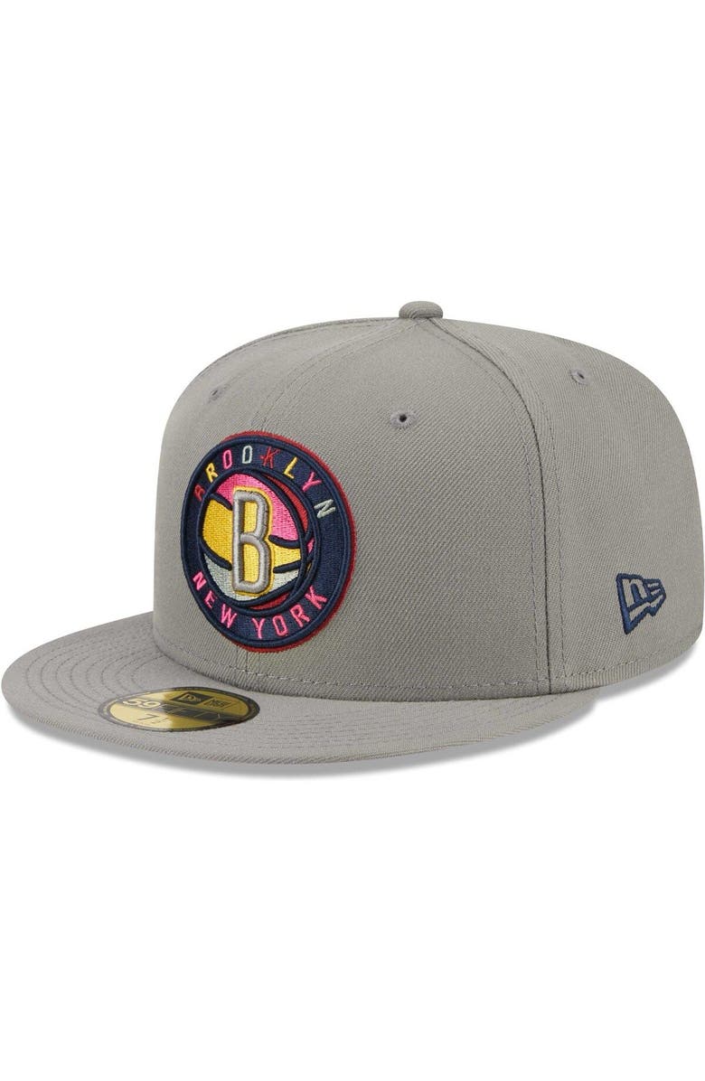 New Era Men's New Era Gray Brooklyn Nets Color Pack 59FIFTY Fitted Hat, Alternate, color,