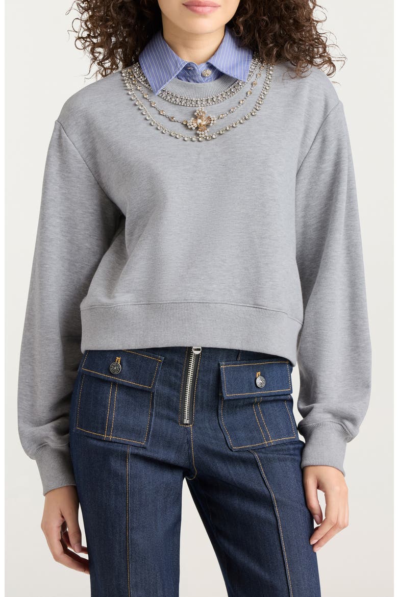 Lavina Jewel Embellished Sweatshirt, Main, color, HEATHER GREY/ BLUE STRIPE