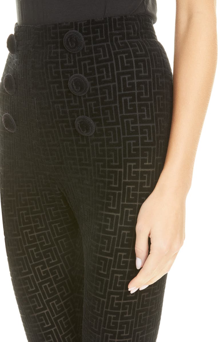 Balmain High Waist Monogram Velvet Leggings, Alternate, color,