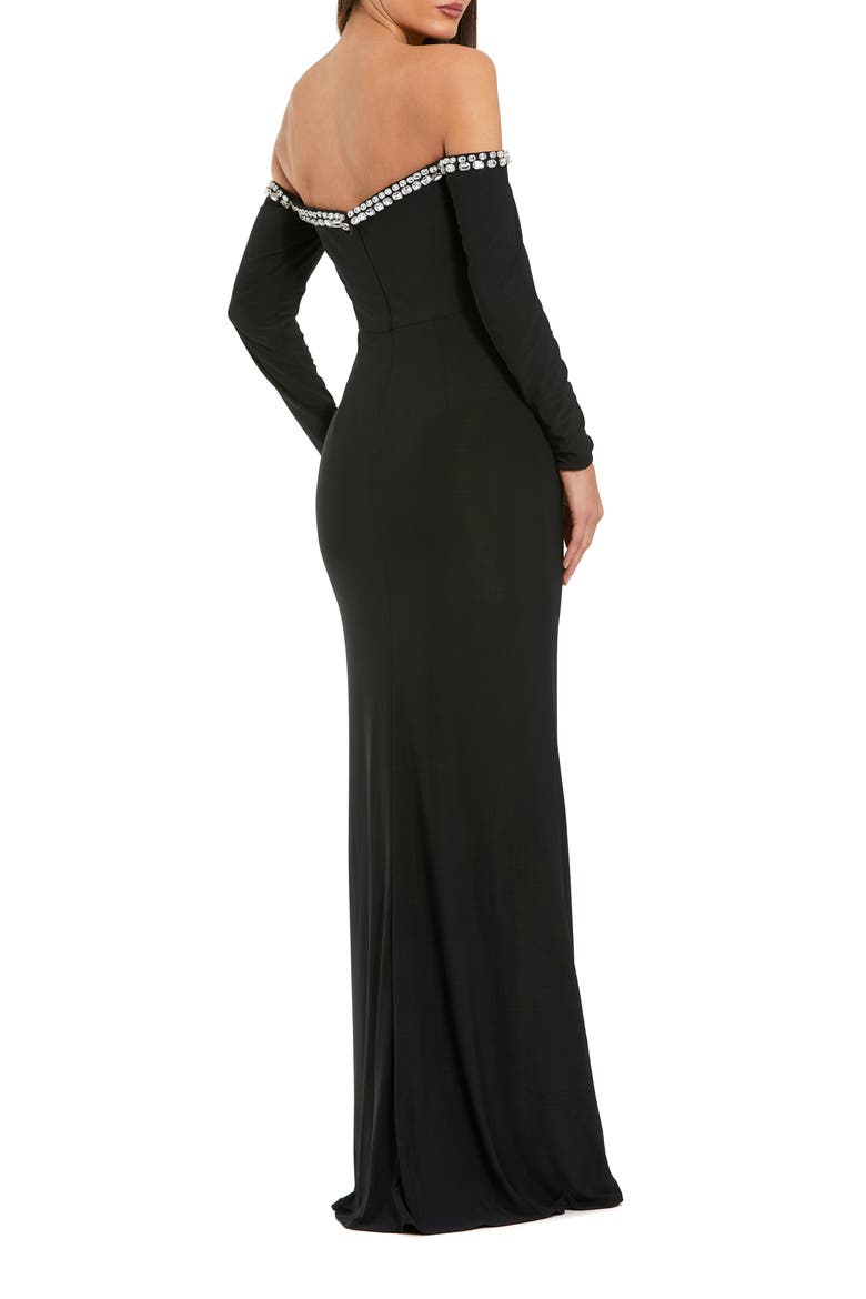 Long Sleeve Off The Shoulder Mermaid Gown, Alternate, color, Black