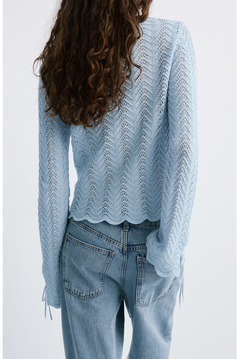 Mixed Open Stitch Long Sleeve Cotton Sweater, Alternate, color, SKY BLUE