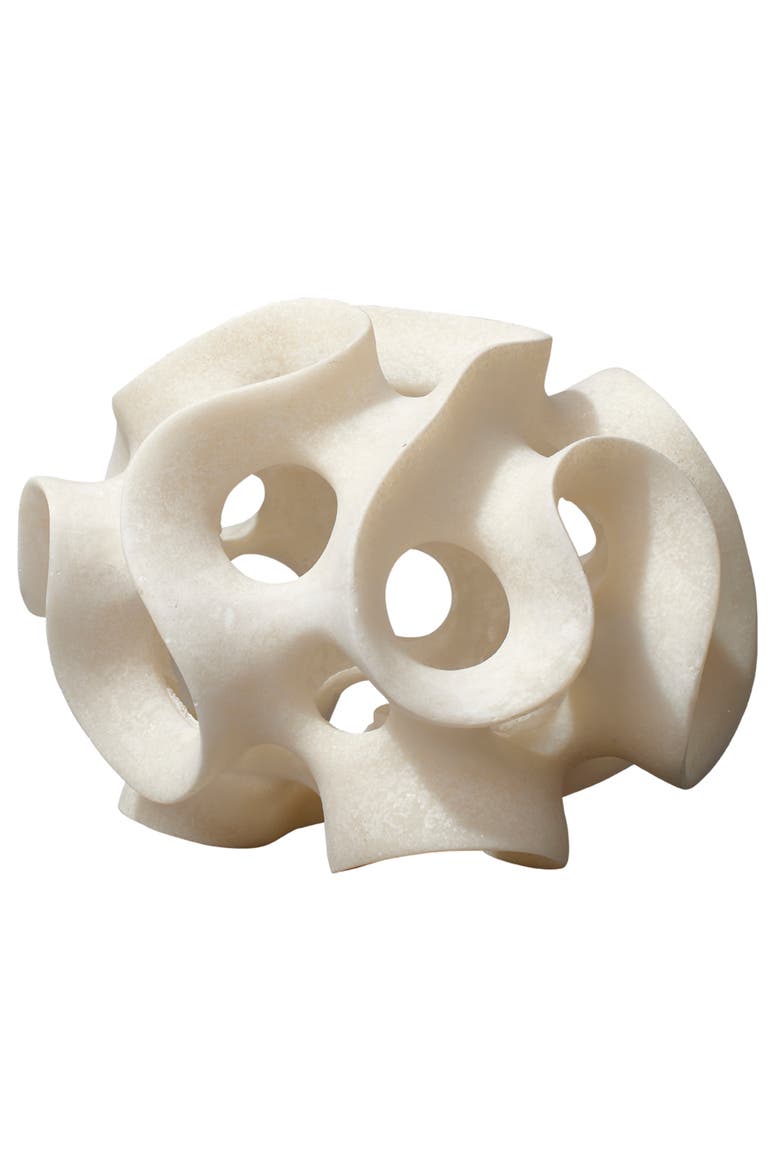 Ribbon Resin Decorative Sphere, White, Main, color, White