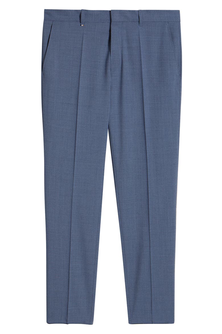 Genius Slim Fit Tan Microcheck Flat Front Stretch Dress Pants, Alternate, color, MEDIUM BLUE