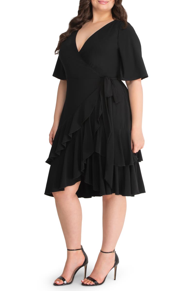 Kiyonna Miranda Wrap Dress, Main, color, Black Noir