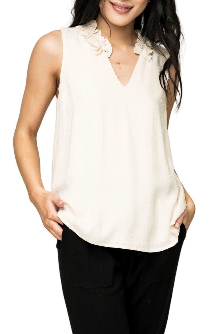 Ruffle Trim Sleeveless Top, Main, color, CREAM