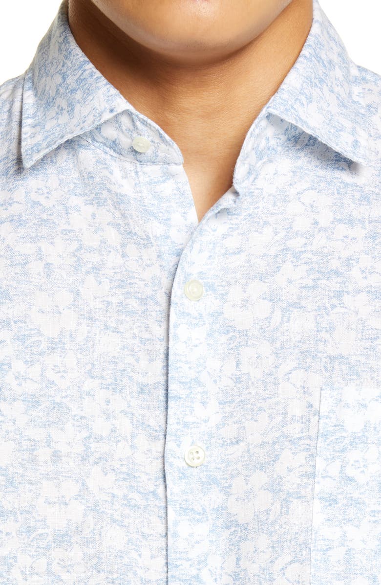 Peter Millar Seaside Floral Aura Short Sleeve Linen Button-Up Shirt, Alternate, color, 