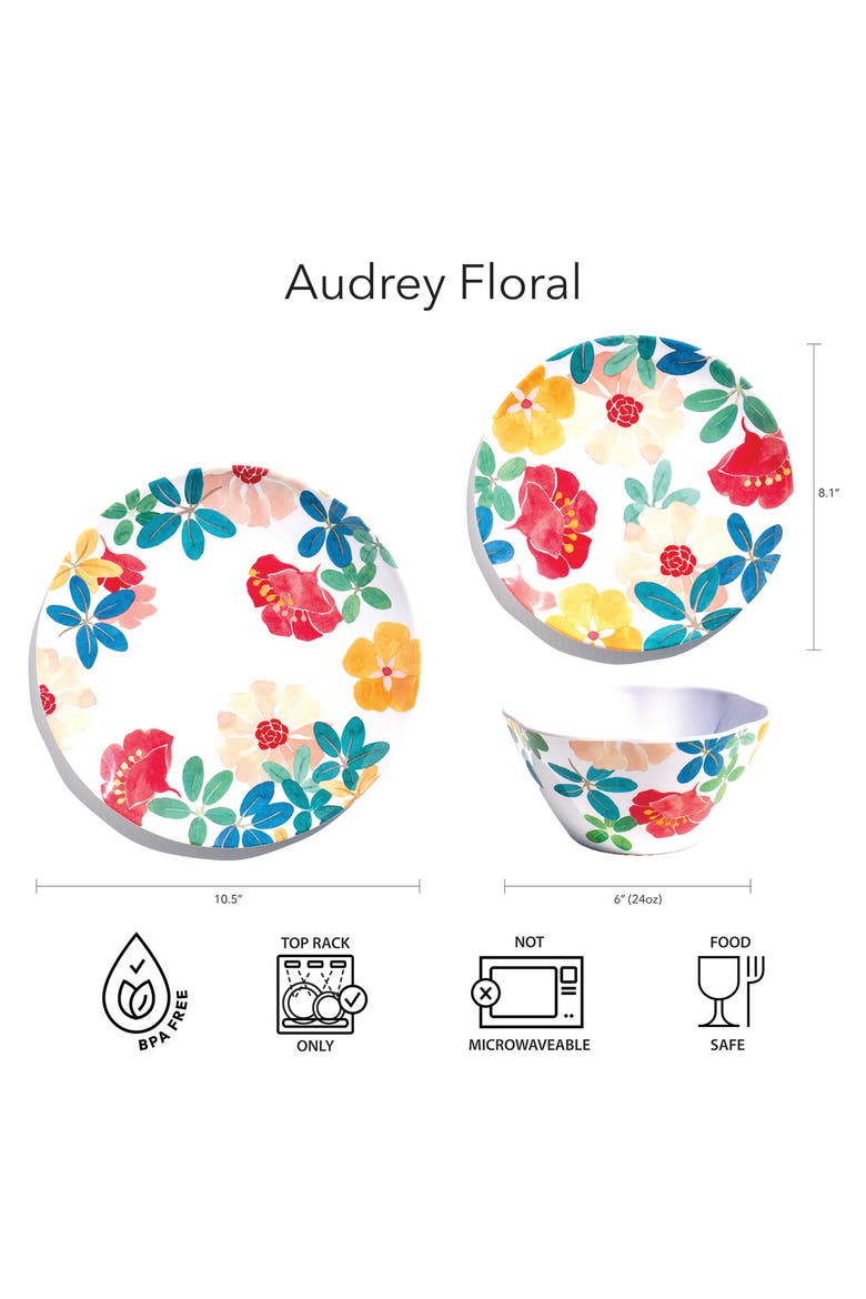Audrey Floral Set of Six Melamine Plates, Alternate, color, MULTI