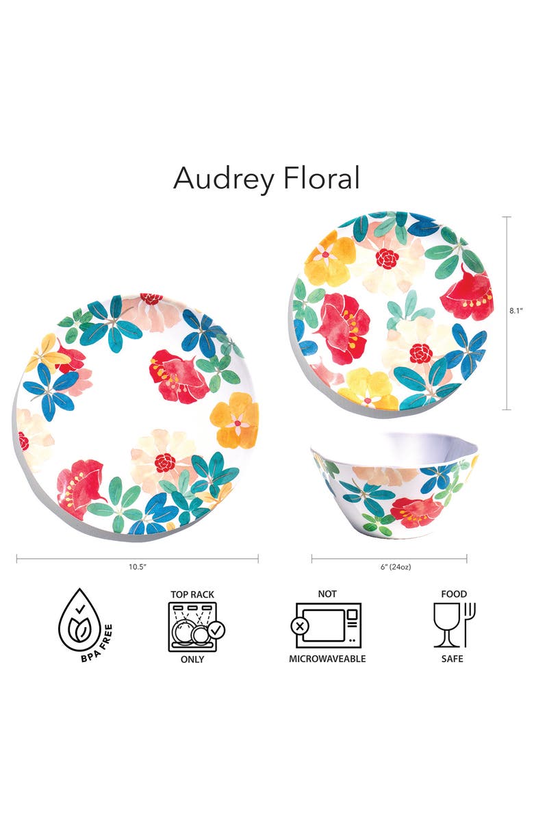 TarHong Audrey Floral Set of Six Melamine Plates, Alternate, color, 