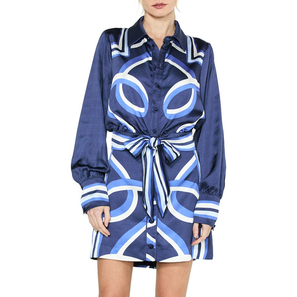 Ciebon Zaria Printed Tie Waist Shirt In Blue