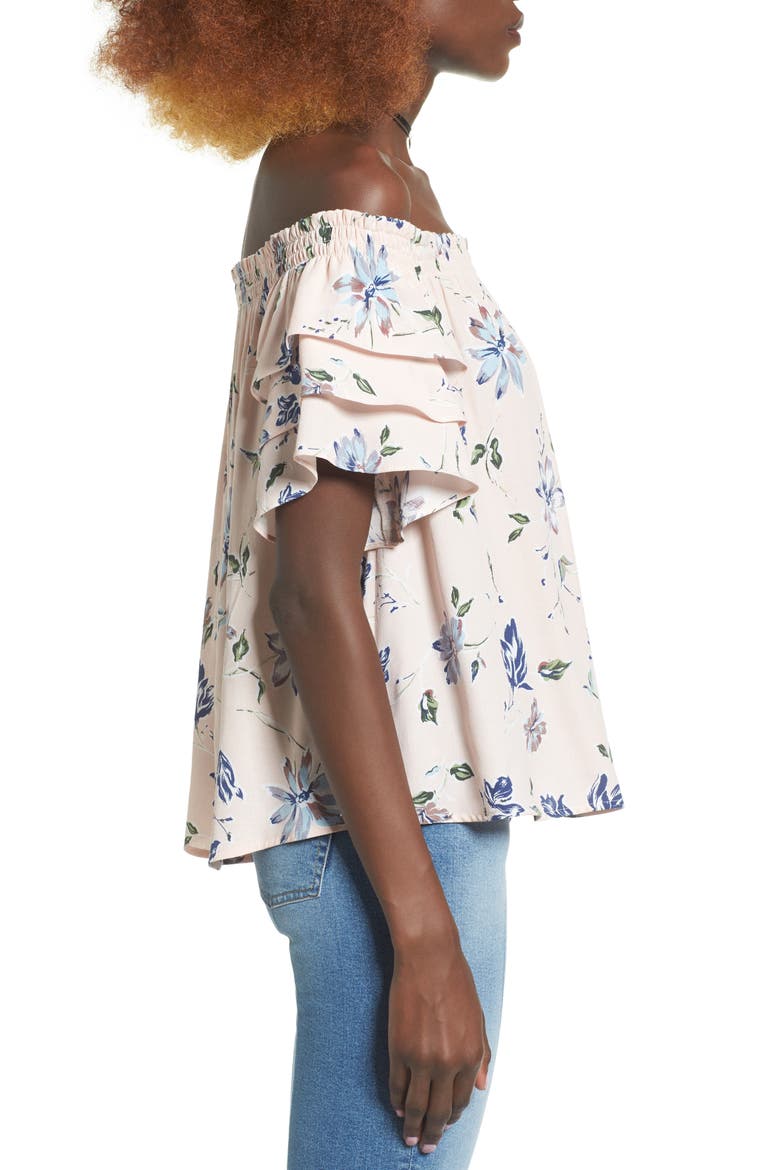 Tiered Off the Shoulder Top, Alternate, color, BLUSH FLORAL
