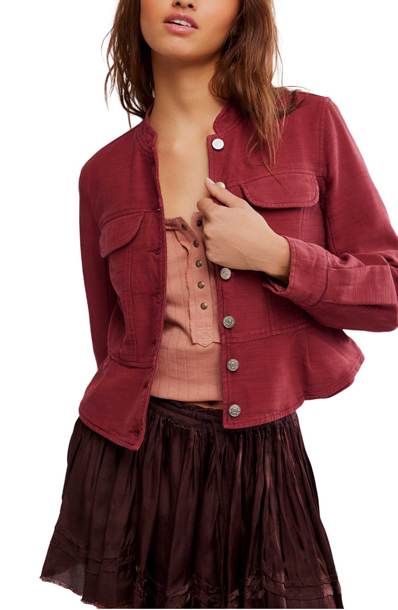Free People Jocelyn Utility Cotton Jacket, Alternate, color, Red Dahlia