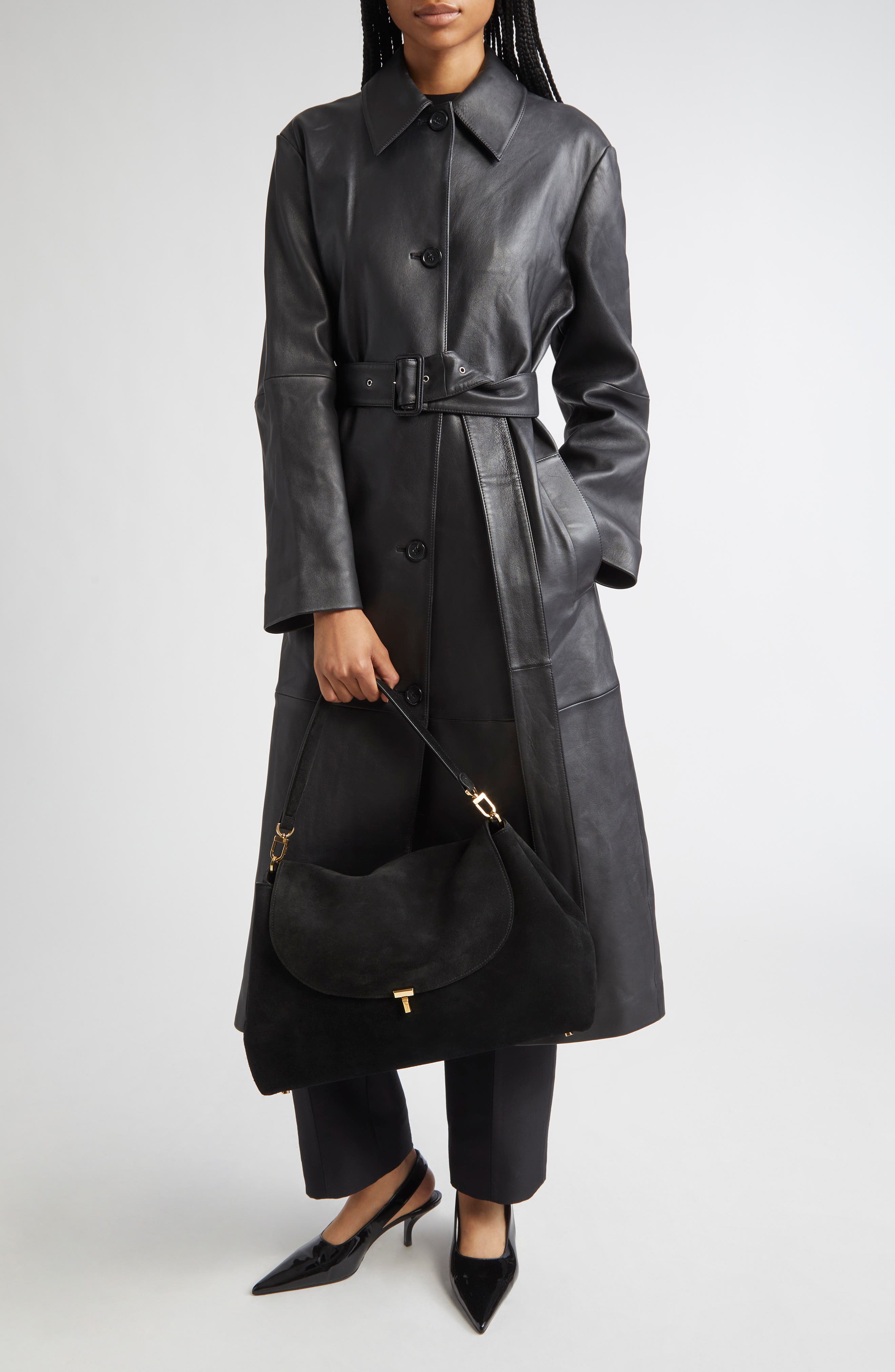 Oversize Belted Leather Coat - image 2
