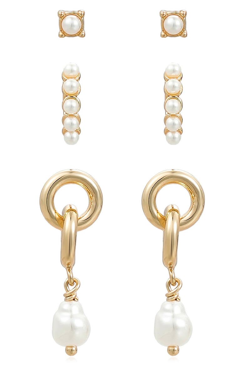 Baby Faux Pearl Earrings Set, Alternate, color, GOLD