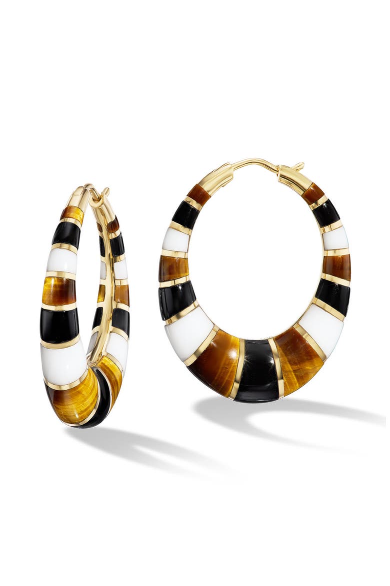 Chunky Inlay Hoop Earrings, Main, color, BLACK/ YELLOW GOLD MULTI