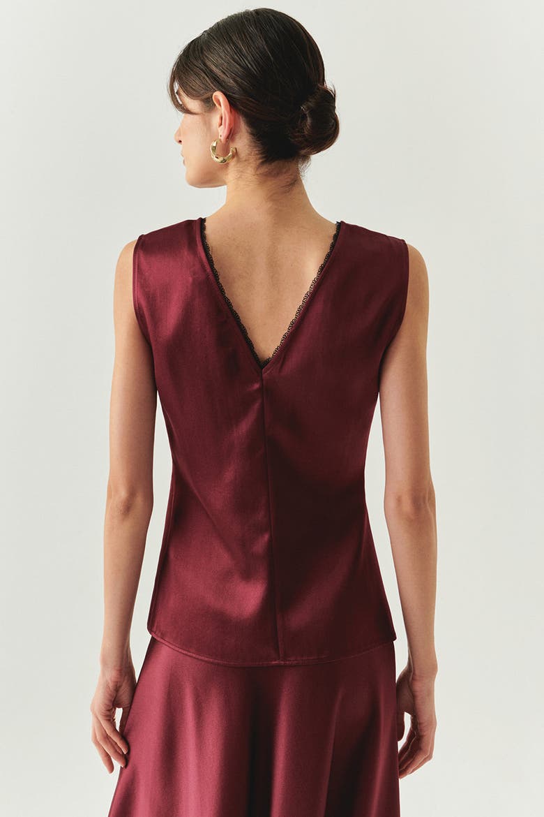 Galilea V Neck Satin Look Blouse, Alternate, color, CHERRY