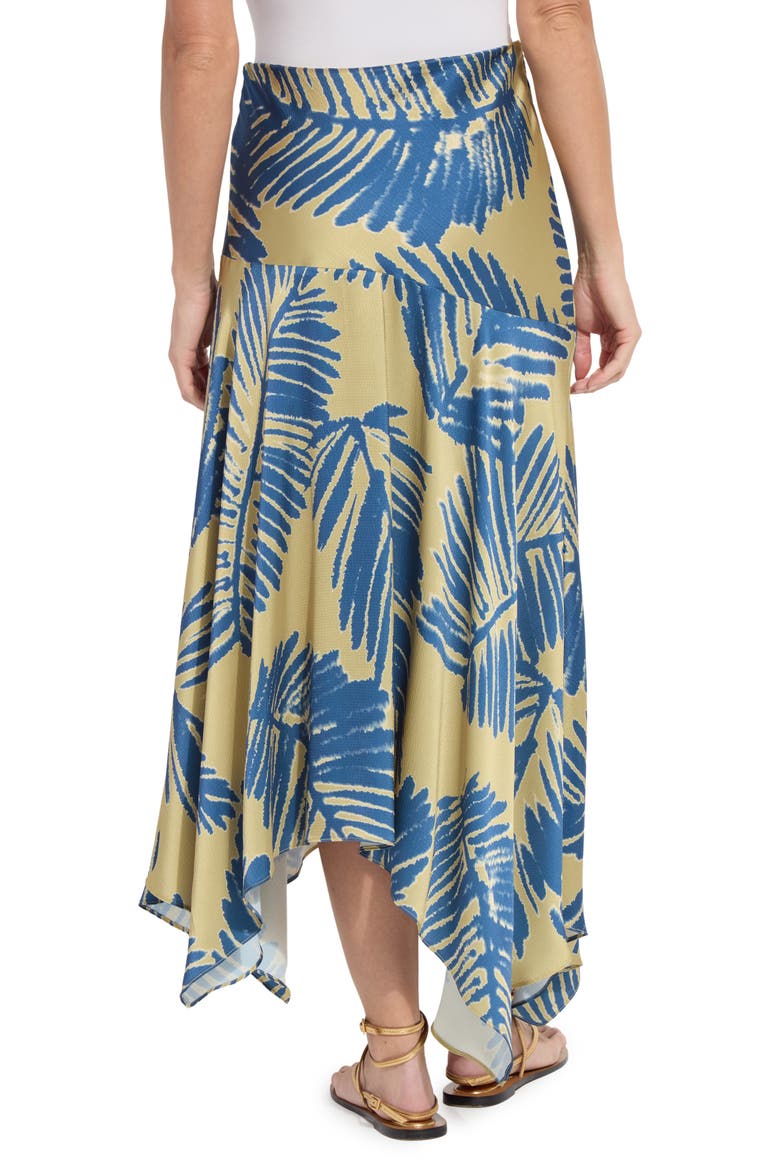Catriona Leaf Print Handkerchief Hem Hammered Satin Skirt, Alternate, color, SICILIAN PALM