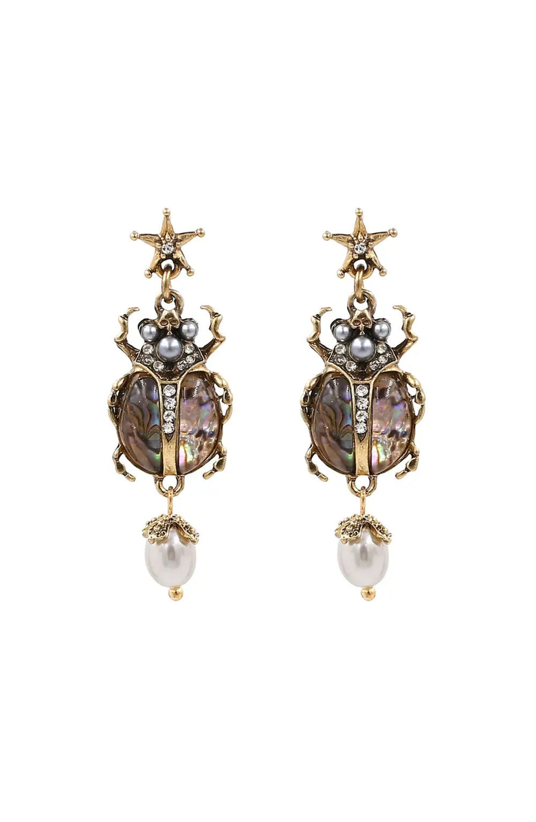 Humanist Beauty Vintage Scarab Pearl Earrings, Main, color, Burnished Gold