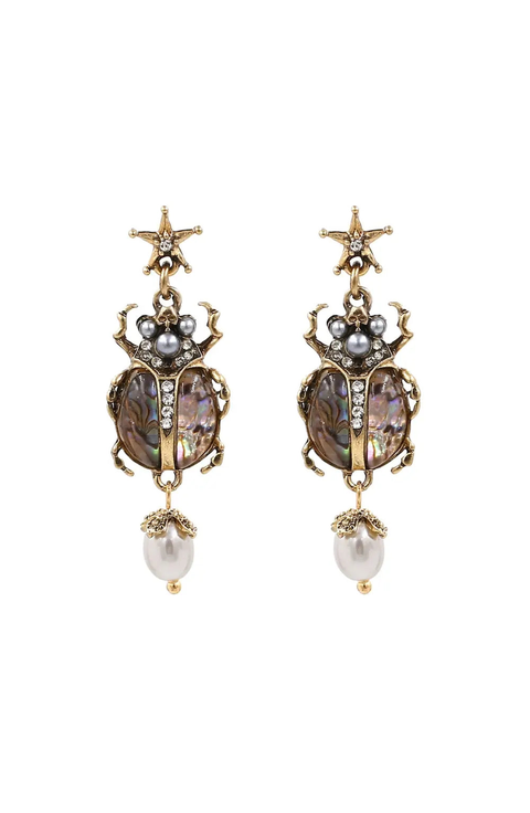 Vintage Scarab Pearl Earrings