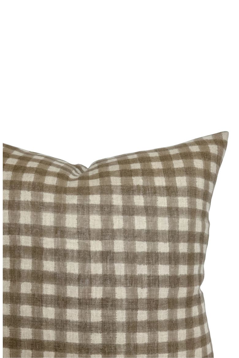Evan Soft Brown Gingham Handblock Pillow Cover, Alternate, color, Tan Brown