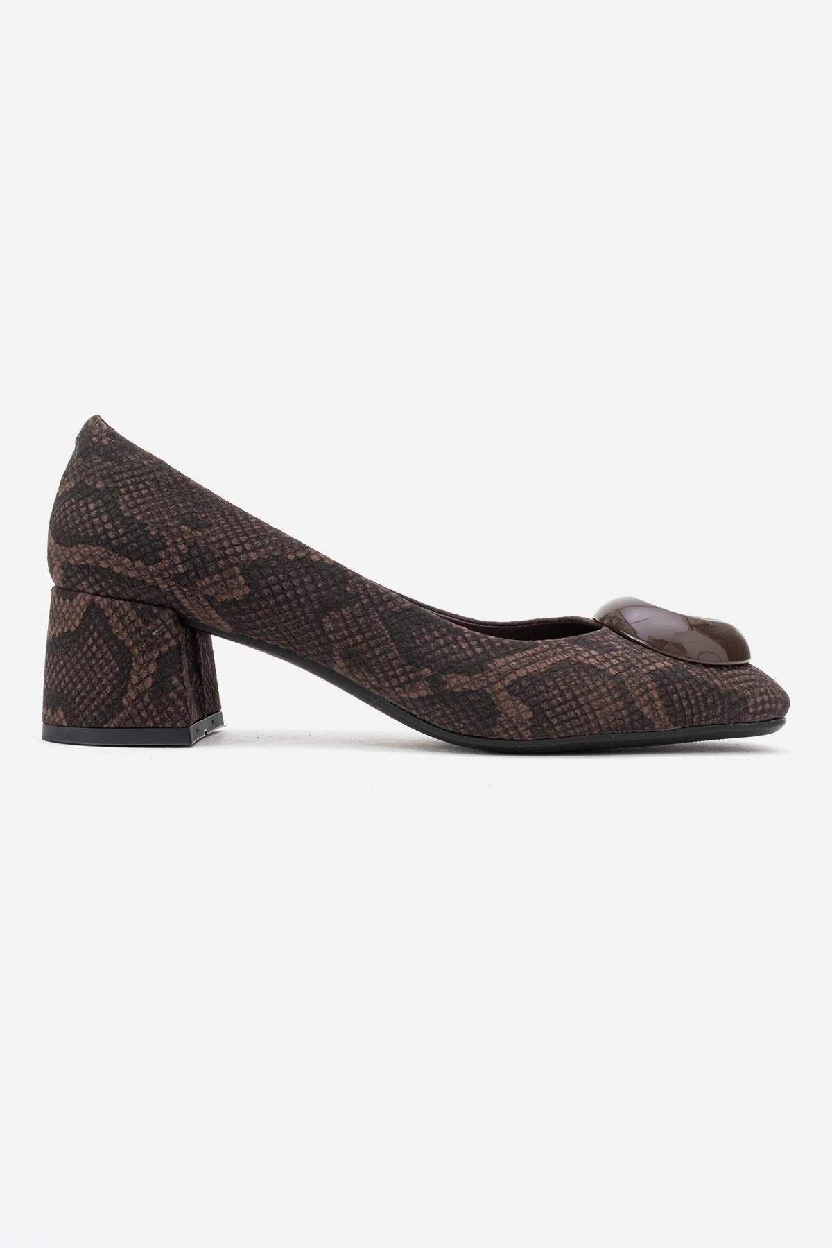 Mila Buckle Square Toe Block Heel Pump, Alternate, color, Brown Print