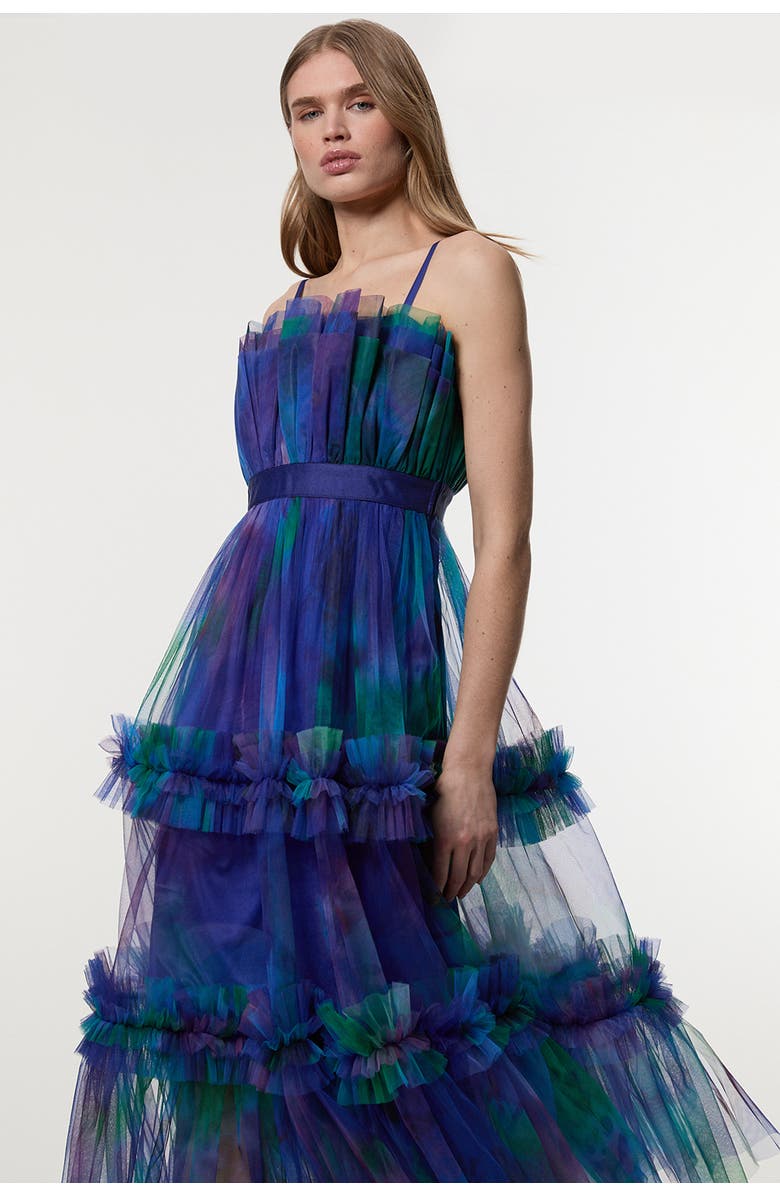 Karen Millen Dark Floral Bandeau Midi Dress, Alternate, color, Blue